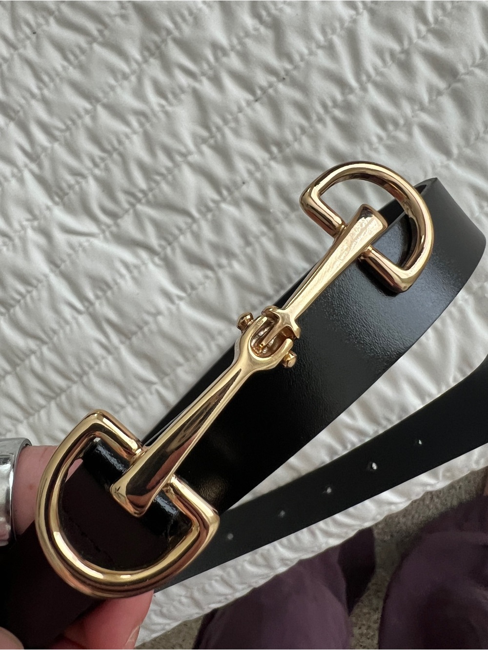Zara Black Leather Horsebit Belt with Gold Hardware - Picture 4 of 5